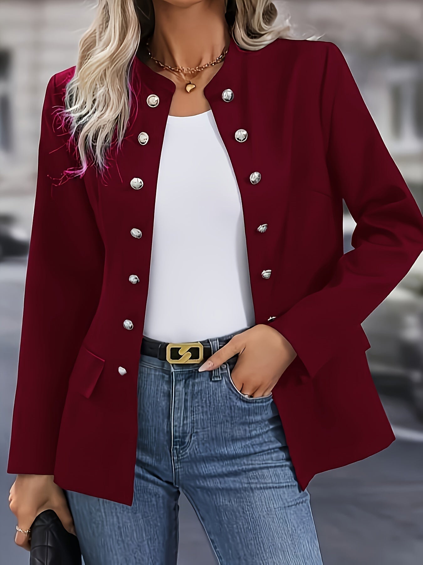 Eleganter Einfarbiger Langer Blazer Mit Knöpfen Für Damen |  Ideal für das tägliche Tragen