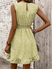 Isabella | Elegantes ärmelloses A-Linien-Kleid mit weißem Blumendruck für Damen