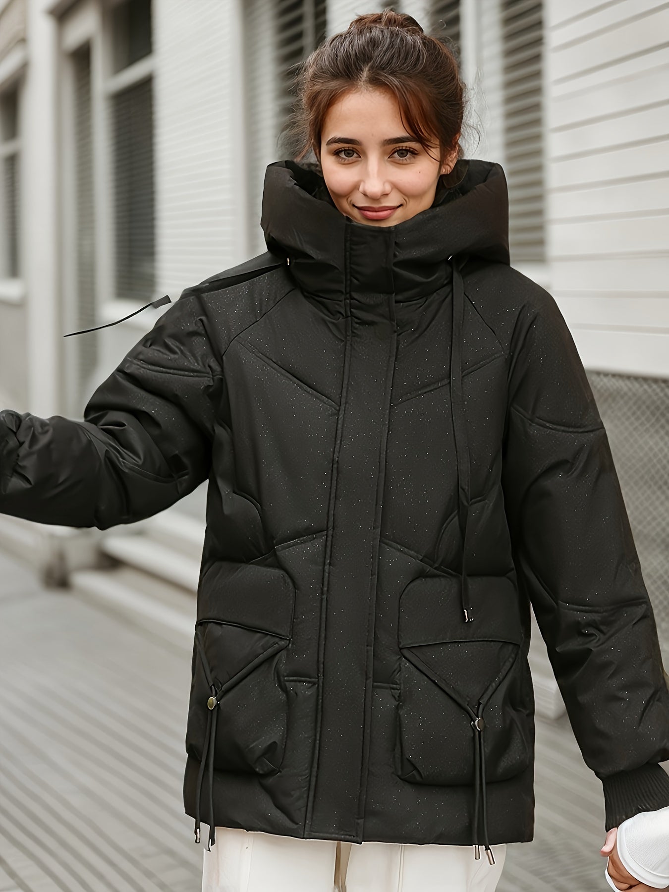 Lässiger Wintermantel Mit Kapuze Und Reißverschluss Für Damen |  Ideal für den Winter