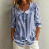 Damen gestreiftes Hemd mit Knöpfen – Blau