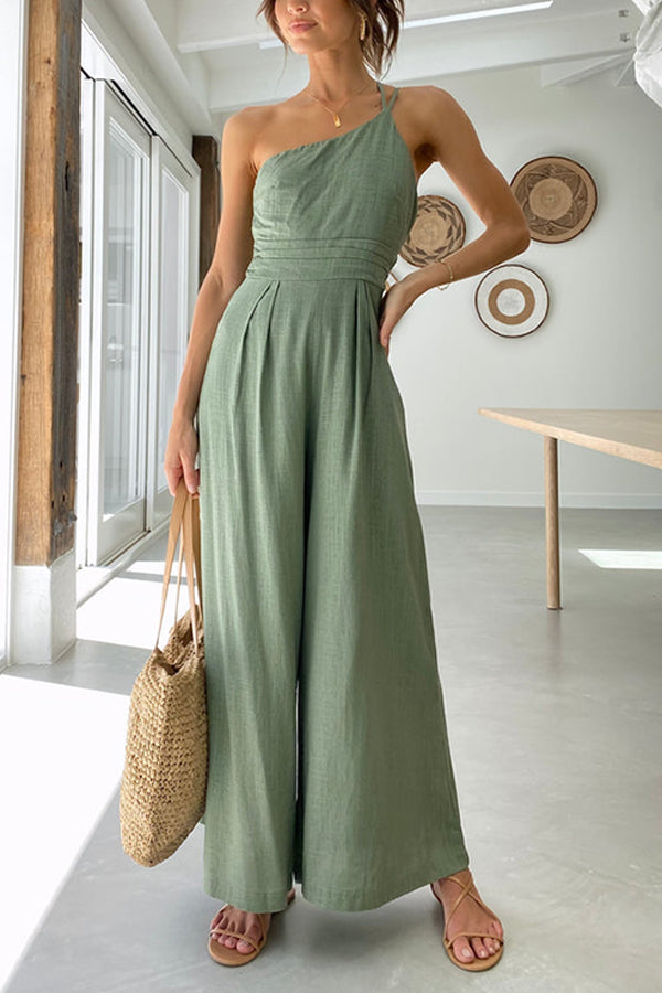 Damen One Shoulder Sommer Jumpsuit | Weit Bein