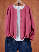 Eugenia | Damen Rundhals-Cardigan mit Knöpfen und Tasche – Rosa