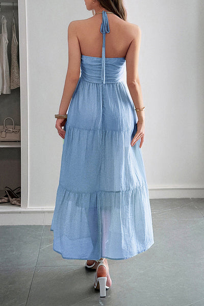 Lara® | Maxikleid mit Unifarbenem Halfter Hals und Bindung im lässigen Urlaubsstil