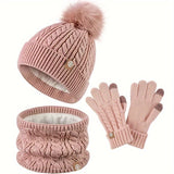 3-teiliges Winterset für Damen mit Mütze, Schal und Handschuhen – Rosa