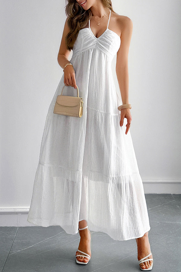 Lara® | Maxikleid mit Unifarbenem Halfter Hals und Bindung im lässigen Urlaubsstil