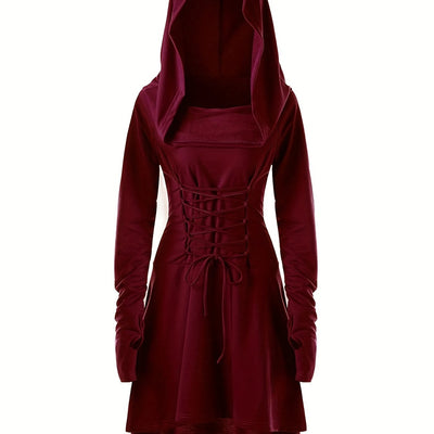 Damen Halloween-Kleid mit Kapuze | Schnürung & Asymmetrischer Saum