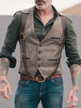 Patrick | Herren Vintage Weste mit Schnallenriemen und Knöpfen – Hellbraun