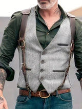 Patrick | Herren Vintage Weste mit Schnallenriemen und Knöpfen – Hellgrau