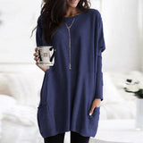 Stefanie | Bequemer Langer Pullover mit Taschen – Marineblau
