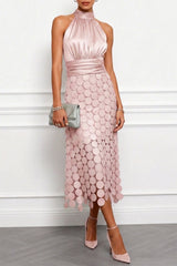 Céline | Damen Halter Midi Kleid – Rosa