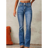 Camille | Damen Jeans mit Hoher Taille und Schlag Schnitt – Meeresblau