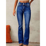Camille | Damen Jeans mit Hoher Taille und Schlag Schnitt – Dunkelblau