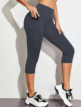 Capri-Leggings Damen mit Hohem Bund und Seitentasche – Grau