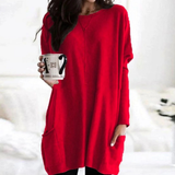 Carlotta | Damen Langer Pullover mit Zwei Taschen – Rot