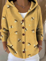 Marie | Cassidy Strickjacke Damen Bunt Geknöpfte Hoodie Cardigan – Gelb