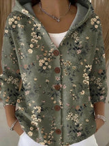 Marie | Cassidy Strickjacke Damen Bunt Geknöpfte Hoodie Cardigan – Dunkelgrün