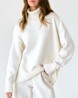 Claudia | Damen Oversize High-Neck Lässiger Pullover – Weiß