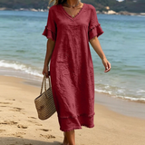 Bruhildda | Boho-Kleid aus Baumwolle mit Quastenbesatz – Burgunderrot
