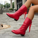 Bethany | Lässige Slouchy-Stiefeletten mit Schnürdetail und Blockabsatz – Rot