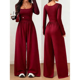 Elanisse - Weitbeiniger Soft-Touch-Jumpsuit – Rot