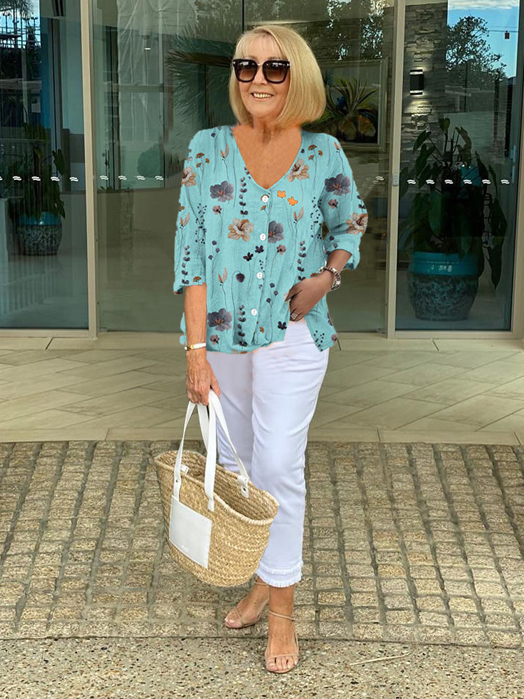 Teresa – Elegante Blumen Bluse Mit Knopf