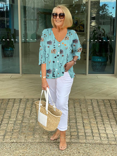 Teresa – Elegante Blumen Bluse Mit Knopf