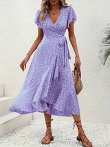Hannah | V-Ausschnitt Wickel Kleid Rüschen – Lila