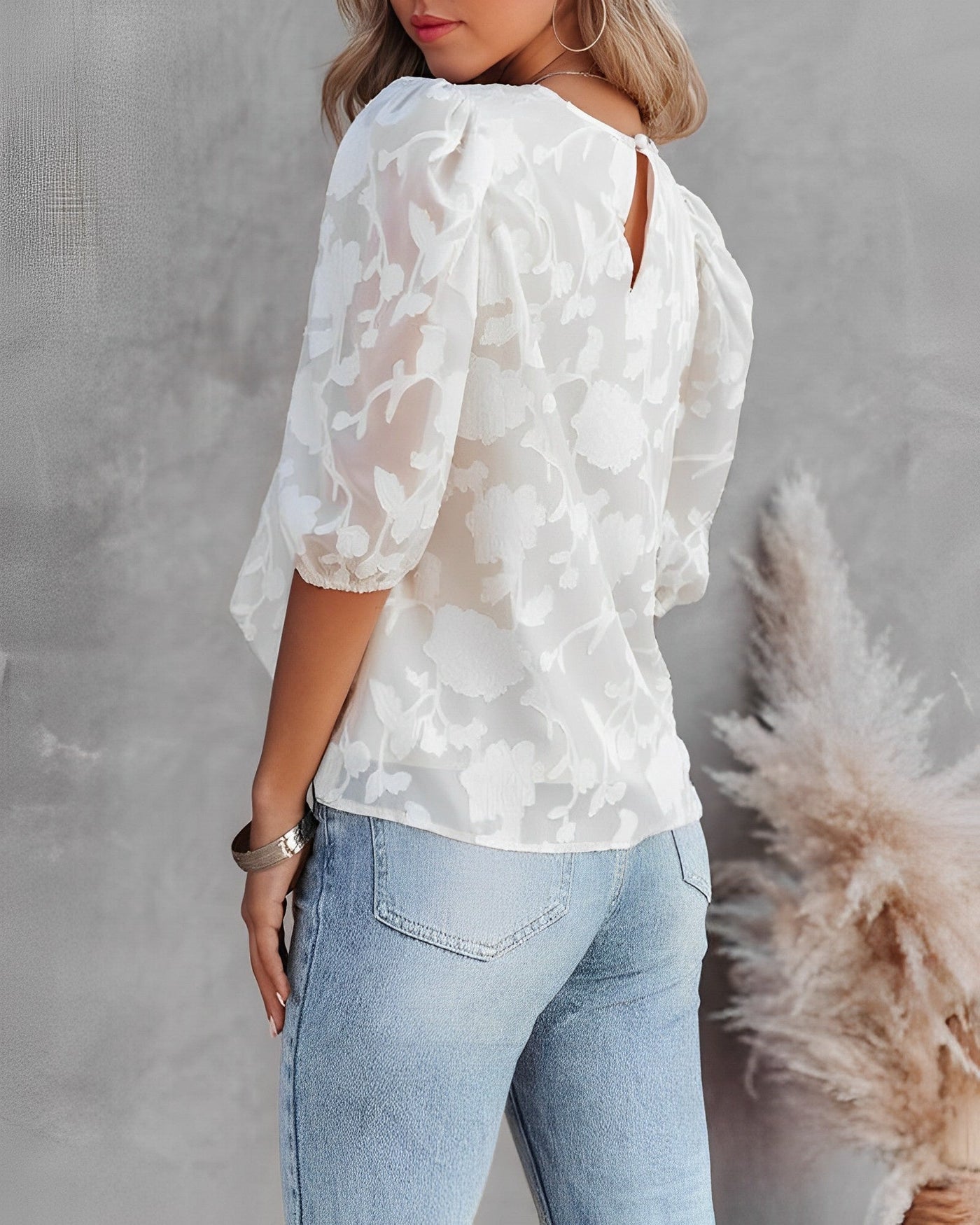 Damen Bluse Chiffon Blumenmuster Elegant