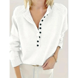Charlotte | Damen V Ausschnitt Strickpullover mit Knöpfen – Weiß