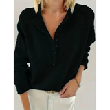 Charlotte | Damen V Ausschnitt Strickpullover mit Knöpfen – Schwarz