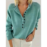 Charlotte | Damen V Ausschnitt Strickpullover mit Knöpfen – Smaragdgrün