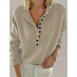 Charlotte | Damen V Ausschnitt Strickpullover mit Knöpfen – Khaki
