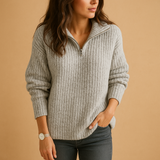 Svanhilde | Damen Halbzip-Strickpullover – Grau