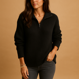 Svanhilde | Damen Halbzip-Strickpullover – Schwarz