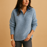 Svanhilde | Damen Halbzip-Strickpullover – Blau