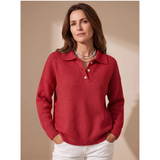 Constantin | Damen Pullover mit Kragen und Knöpfen Langarm – Rot