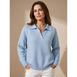 Constantin | Damen Pullover mit Kragen und Knöpfen Langarm – Blau