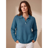 Constantin | Damen Pullover mit Kragen und Knöpfen Langarm – Pfauenblau