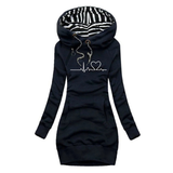 Cordula | Damen Hoodie Kleid mit Kapuze und Herz Print – Blau