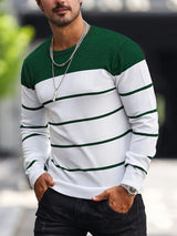 Corvald | Herren Gestreifter Rundhals Strickpullover – Grün
