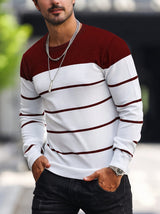 Corvald | Herren Gestreifter Rundhals Strickpullover – Bordeaux