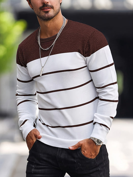 Corvald | Herren Gestreifter Rundhals Strickpullover