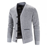 Corvald | Herren Strickjacke V-Ausschnitt Knopfleiste – Hellgrau