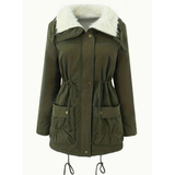 Roswitha | Damen Winterjacke im Parka Stil mit Kapuze, Futter und Kordelzug – Olivgrün