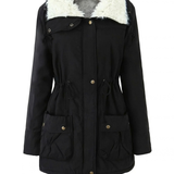 Roswitha | Damen Winterjacke im Parka Stil mit Kapuze, Futter und Kordelzug – Schwarz