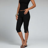 Cropped Damen Capri-Hose in 3/4-Länge mit Taschen – Schwarz