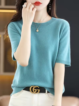 Heidi-Mode | Kurzärmliger Wollpullover – Hellblau