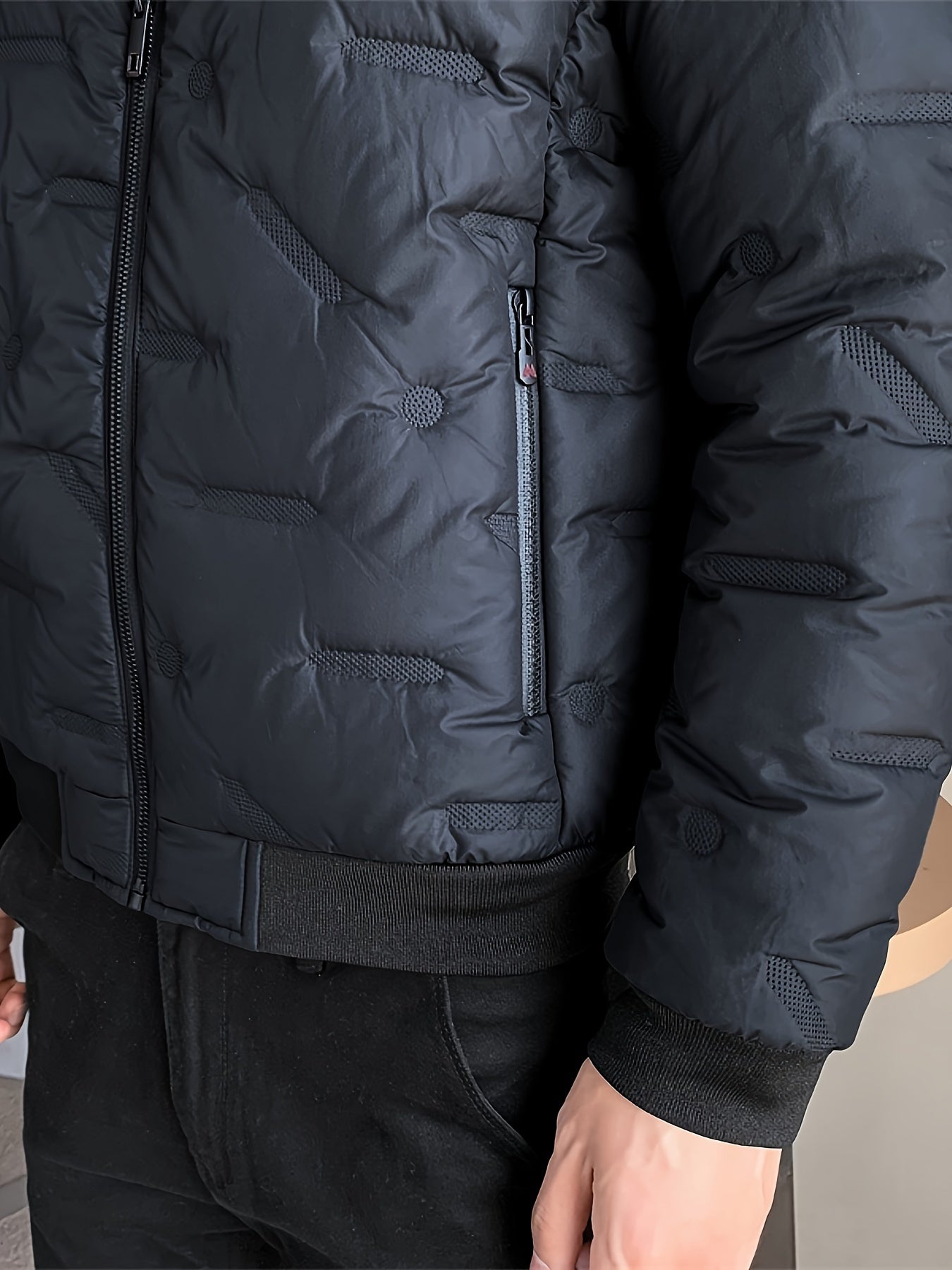 Einfarbige Zip-Up Stehkragen Pufferjacke für Herren | Ideal für den Winter