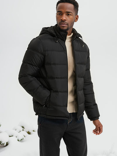 Lässige Schlichte Einfarbige Pufferjacke mit Kapuze und Reissverschluss für Herren | Ideal für den Winter