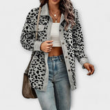 Lena | Damen Hemdjacke modern im Leopardenlook – Dunkelgrau